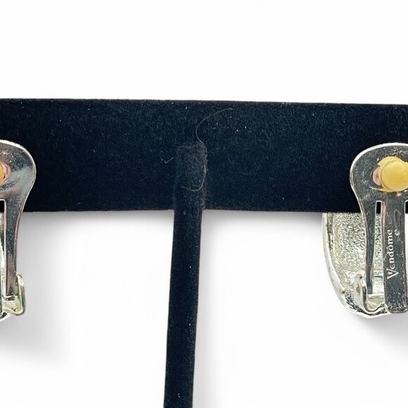 Vintage VENDOME Silver Tone Rhinestone Clip-On Earrings Collectible Designer - Picture 7 of 9